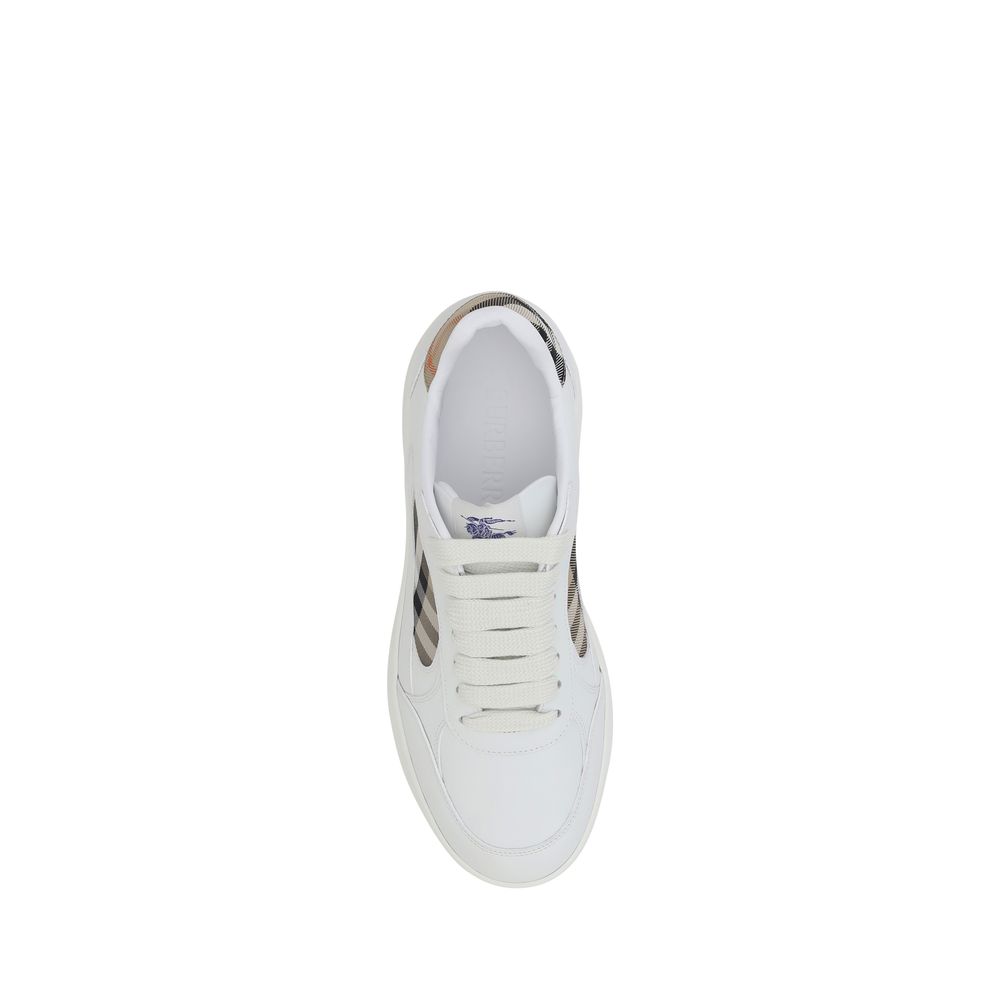 Burberry White Calf Leather Low Top Sneakers