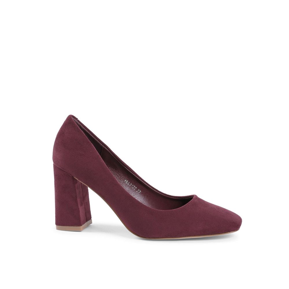 Bordeauxröd tyg högklackade pumps 8 cm eleganta formella skor