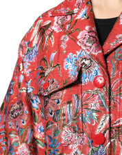 Röd blommig jacquardkappa med knappar