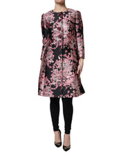 Rosa Svart Blommig Brokad Trenchcoat Jacka