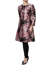 Rosa Svart Blommig Brokad Trenchcoat Jacka