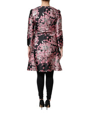 Rosa Svart Blommig Brokad Trenchcoat Jacka