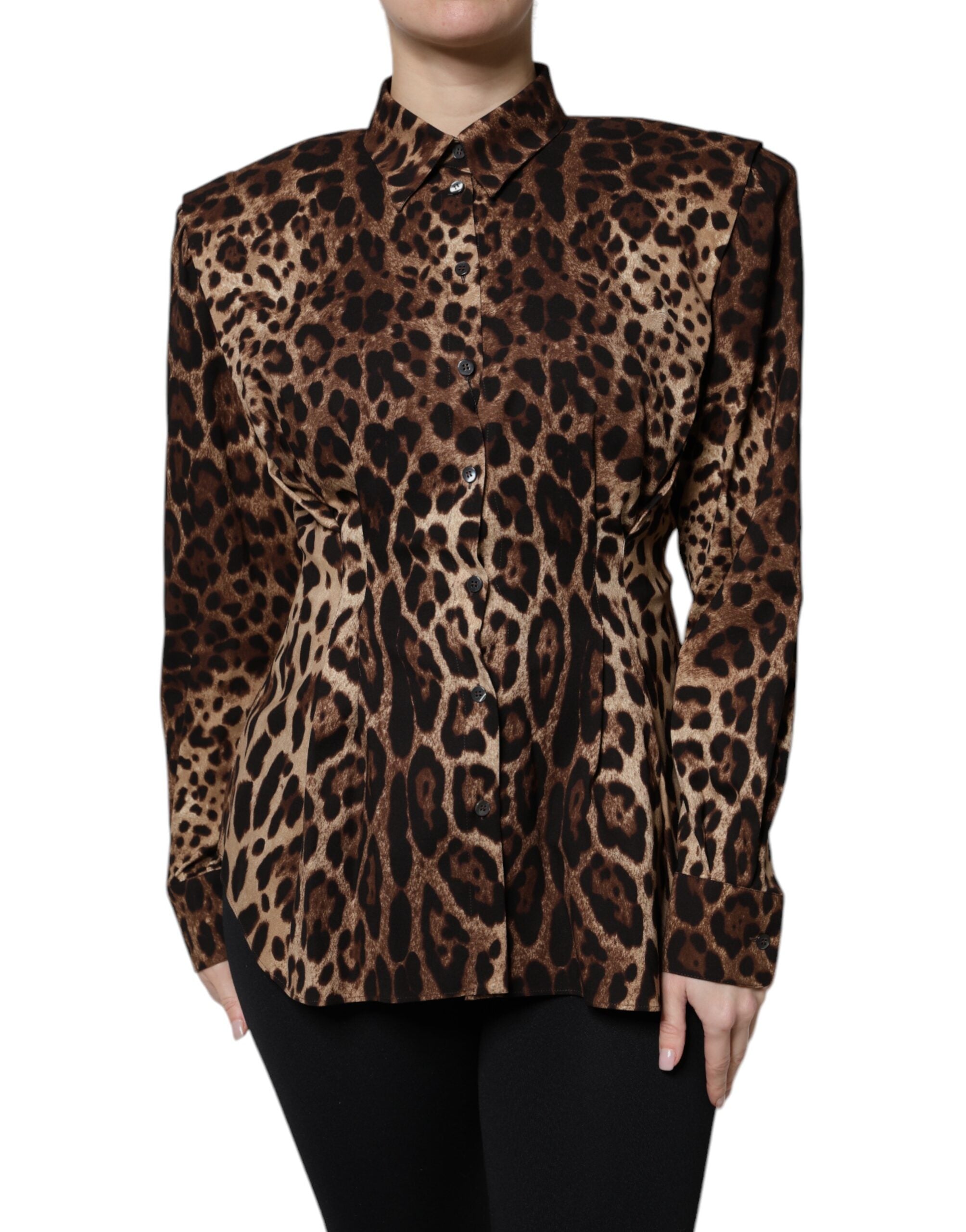 Brun leopard sidenkappa med knappar