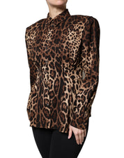 Brun leopard sidenkappa med knappar