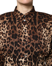Brun leopard sidenkappa med knappar