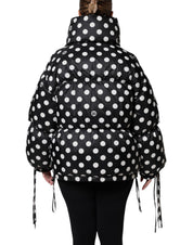 Black White Polka Dot Full Zip Puffer Jacket
