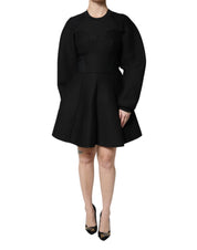 Black Cotton Long Sleeves A-line Mini Dress