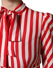 White Red Stripes Long Sleeves Midi Dress