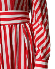 White Red Stripes Long Sleeves Midi Dress