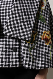 Black White Monochrome Patterned Floral Cape Jacket