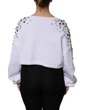 White Embellished Long Sleeve Cropped Sweater
