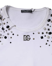 White Embellished Long Sleeve Cropped Sweater
