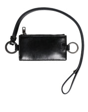 Black Leather Logo Embossed Lanyard Card Holder Wallet