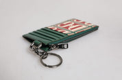 Green Calf Leather Logo Print Monogram Card Holder Wallet