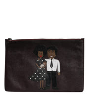 Brun läderclutch/väska för män med #DGFAMILY-detaljer