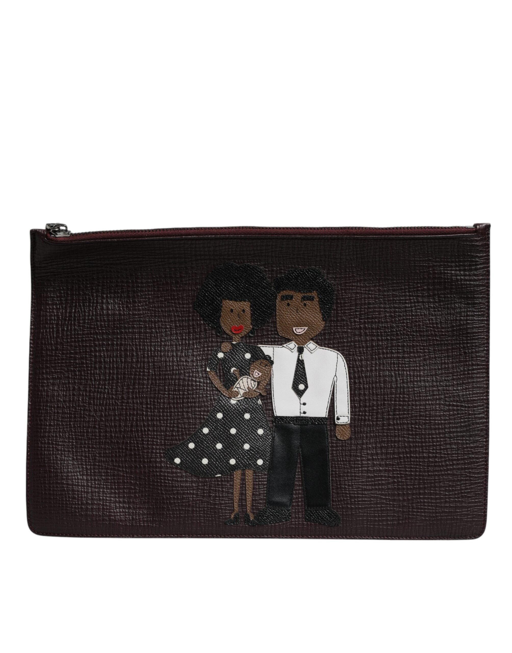 Brun läderclutch/väska för män med #DGFAMILY-detaljer