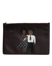 Dolce & Gabbana Brown Leather Clutch Pouch Bag