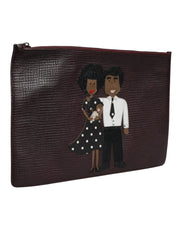 Brun läderclutch/väska för män med #DGFAMILY-detaljer