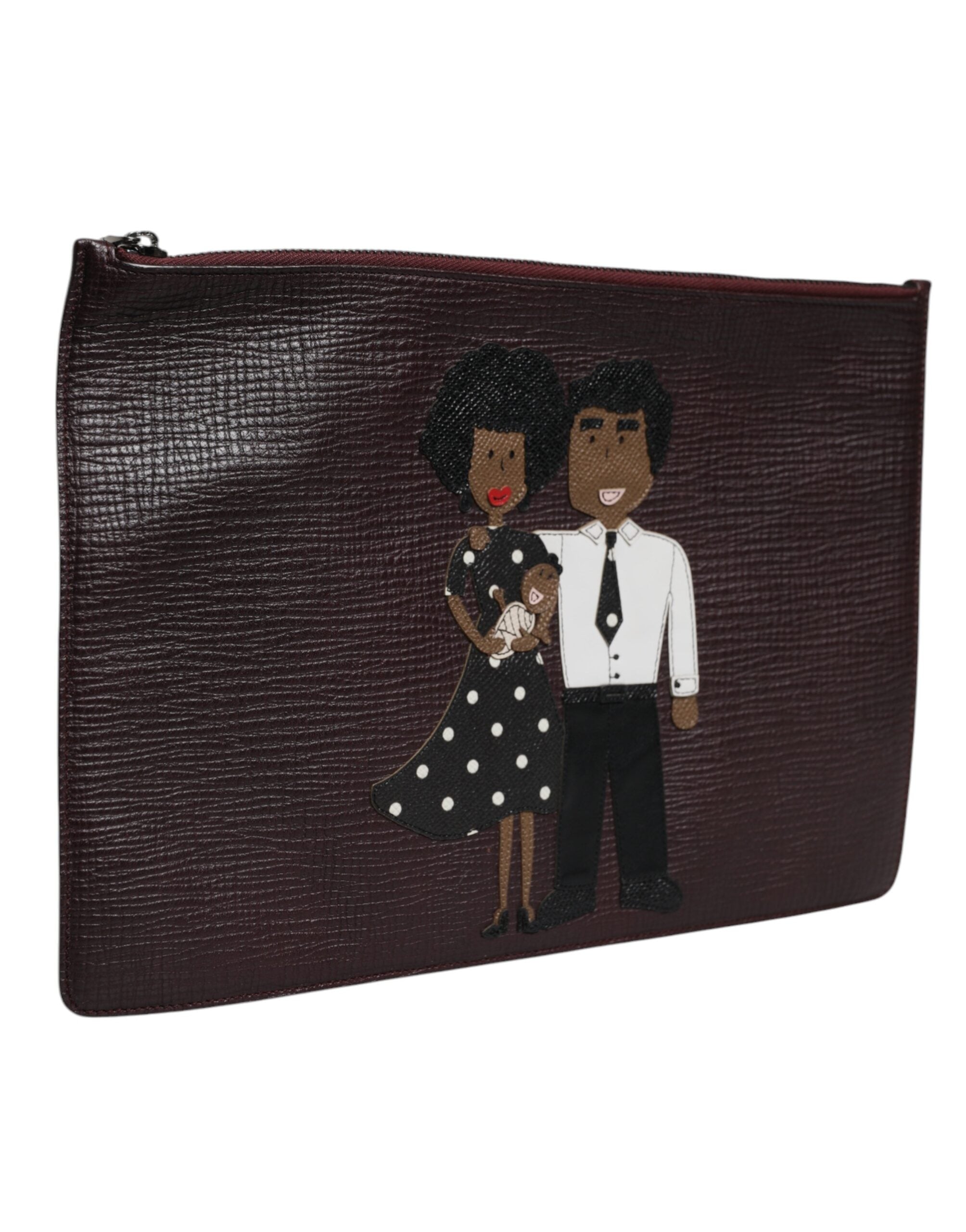 Brun läderclutch/väska för män med #DGFAMILY-detaljer
