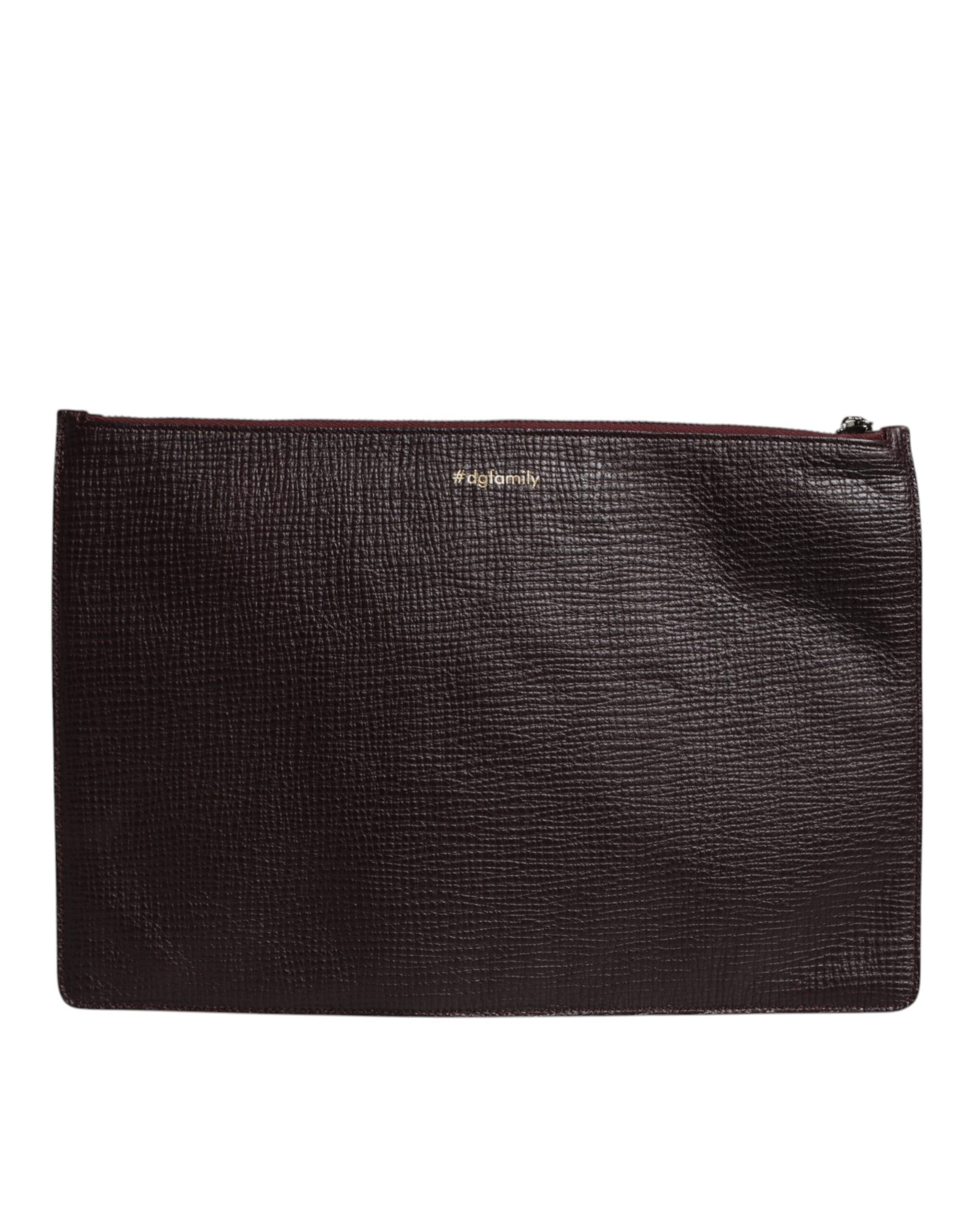 Brun läderclutch/väska för män med #DGFAMILY-detaljer