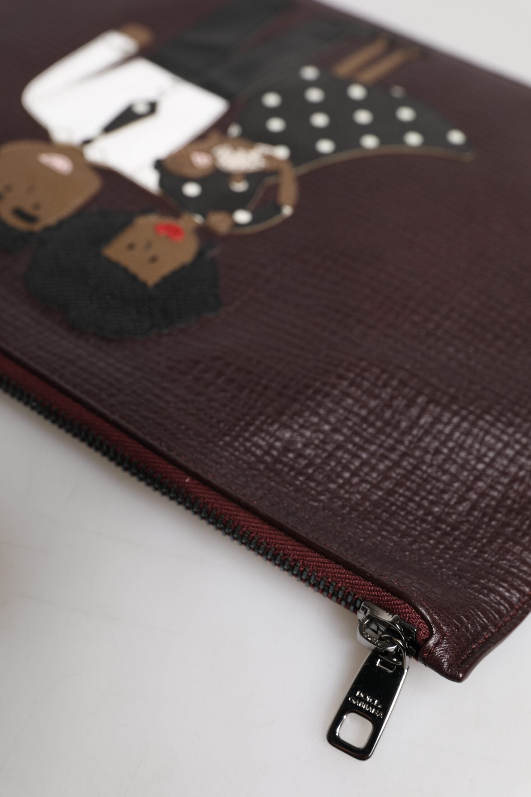 Brun läderclutch/väska för män med #DGFAMILY-detaljer