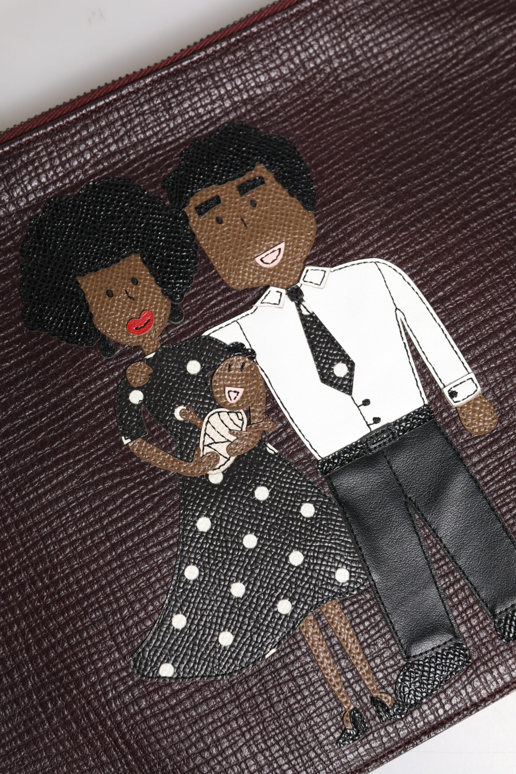 Brun läderclutch/väska för män med #DGFAMILY-detaljer