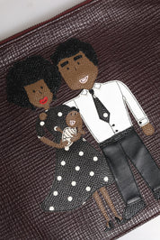 Brun läderclutch/väska för män med #DGFAMILY-detaljer