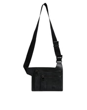 Black Calfskin Leather Messenger Crossbody Bag