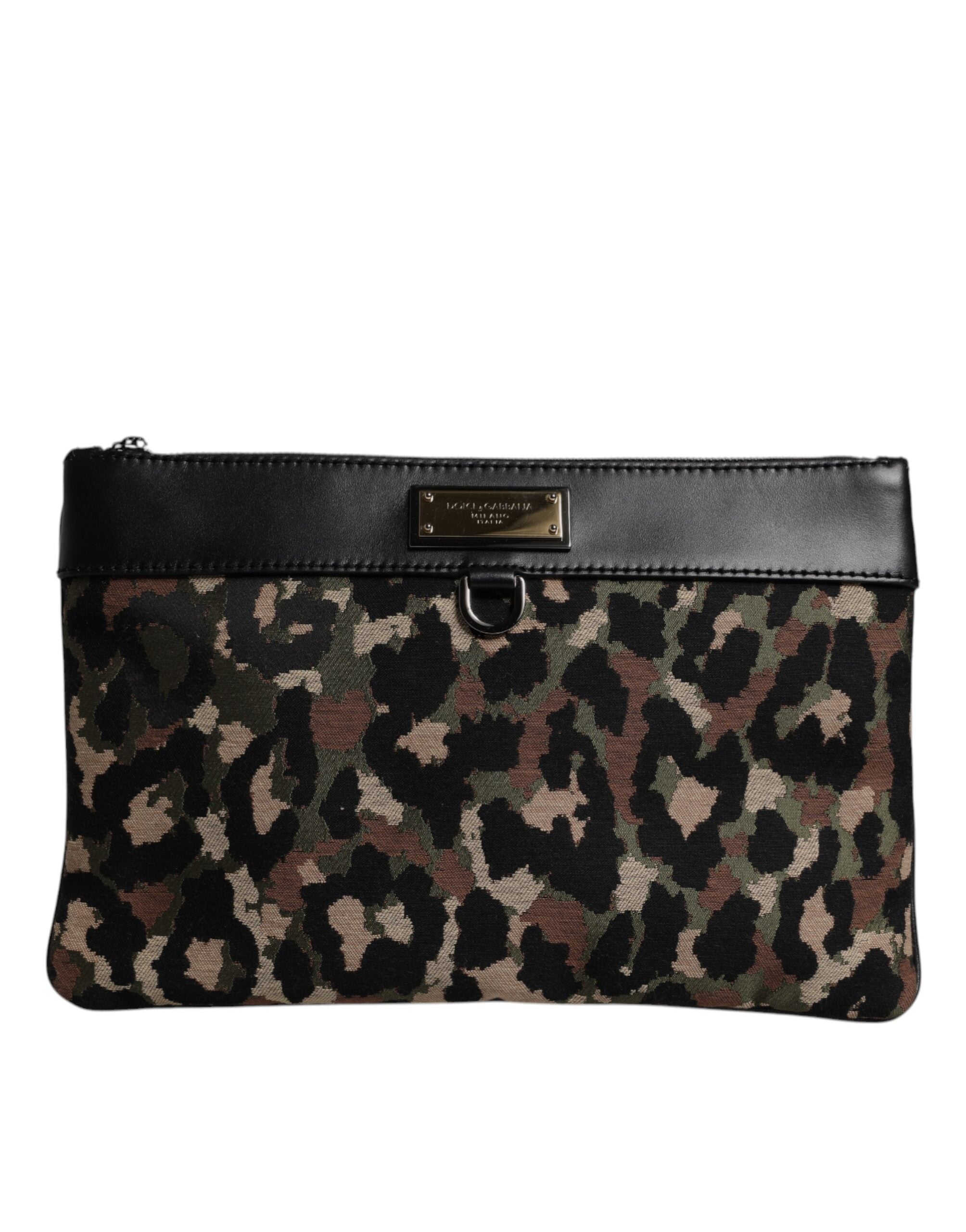 Färgsprakande leopardmönstrad väska i jacquard med logoplack.