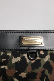 Multicolor Leopard Jacquard Print Logo Plaque Pouch Bag