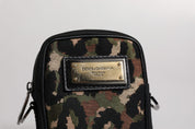 Flerfärgad leopardjacquardväska med logoplack och halsrem