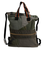 Dolce & Gabbana Military Green Cotton Calf Leather Rucksack Backpack