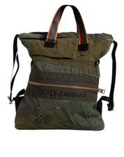 Dolce & Gabbana Military Green Cotton Calf Leather Nylon Rucksack Backpack Bag