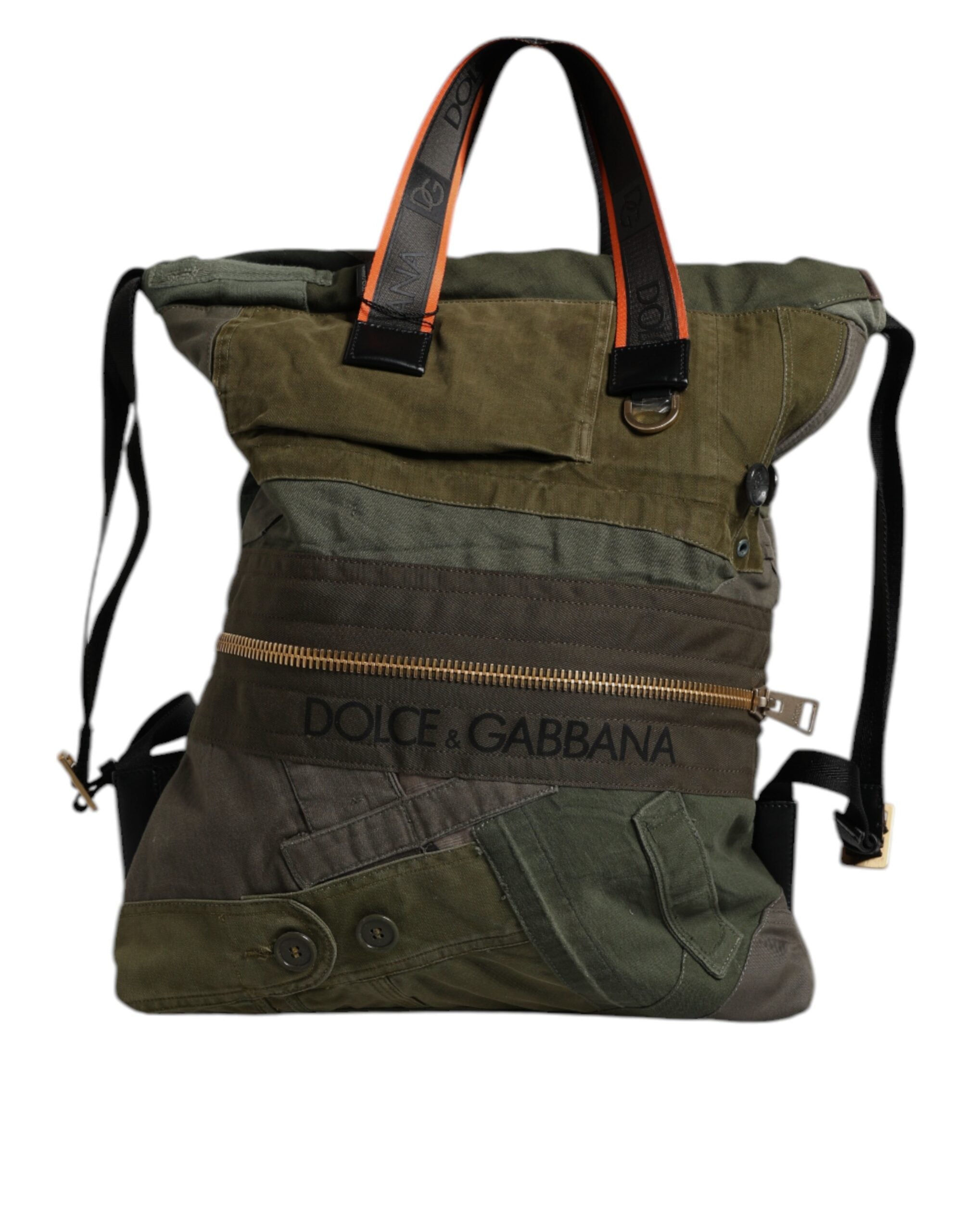 Dolce & Gabbana Military Green Cotton Calf Leather Nylon Rucksack Backpack Bag
