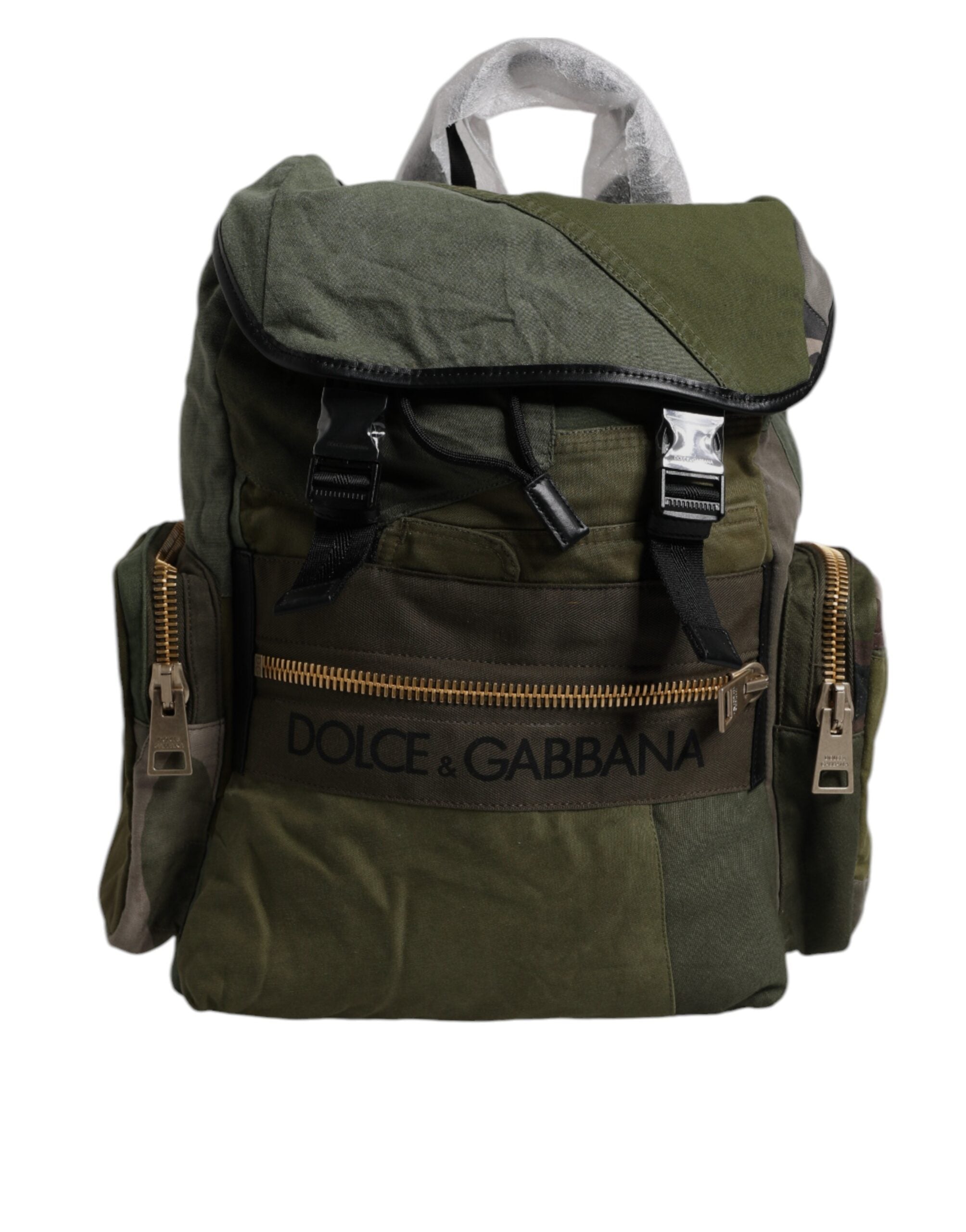 Dolce & Gabbana Military Green Cotton Calf Leather Travel Backpack