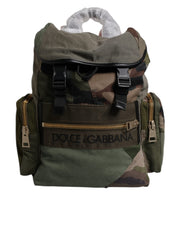 Dolce & Gabbana Military Green Cotton Calf Leather Travel Backpack Bag