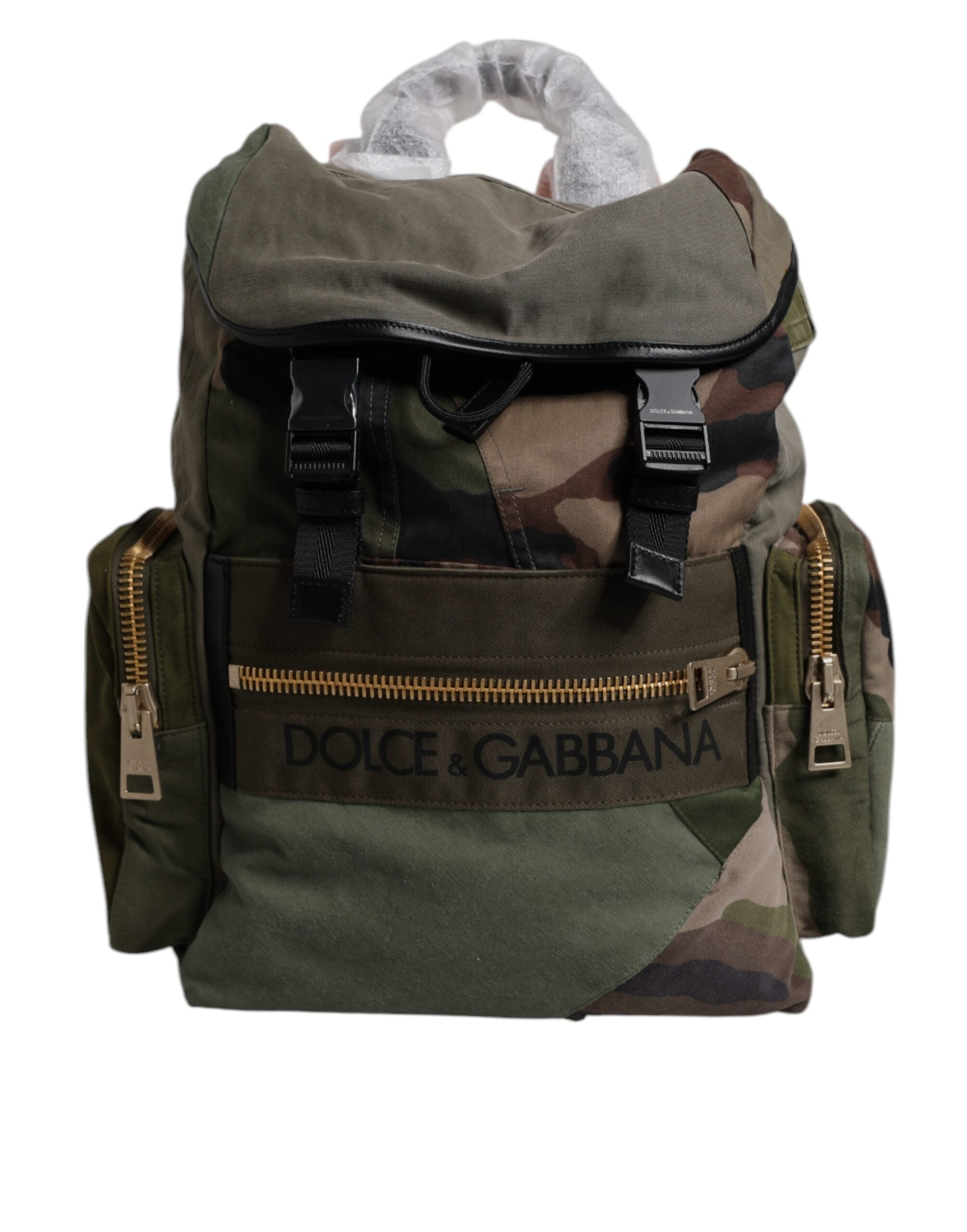 Dolce & Gabbana Military Green Cotton Calf Leather Travel Backpack Bag