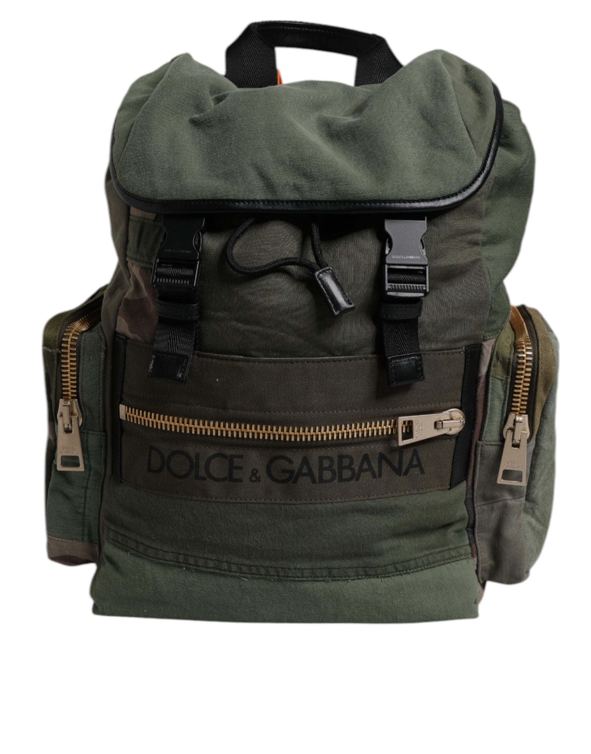 Dolce & Gabbana Military Green Cotton Calf Leather Backpack