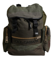 Dolce & Gabbana Military Green Cotton Calf Leather Nylon School Backpack