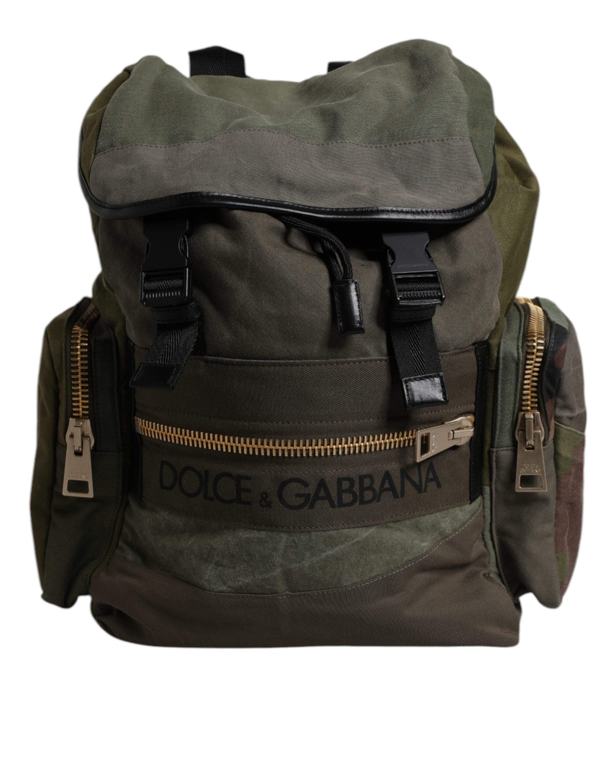Dolce & Gabbana Military Green Cotton Calf Leather Nylon School Backpack