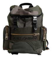 Dolce & Gabbana Military Green Cotton Calf Leather Travel Backpack Bag