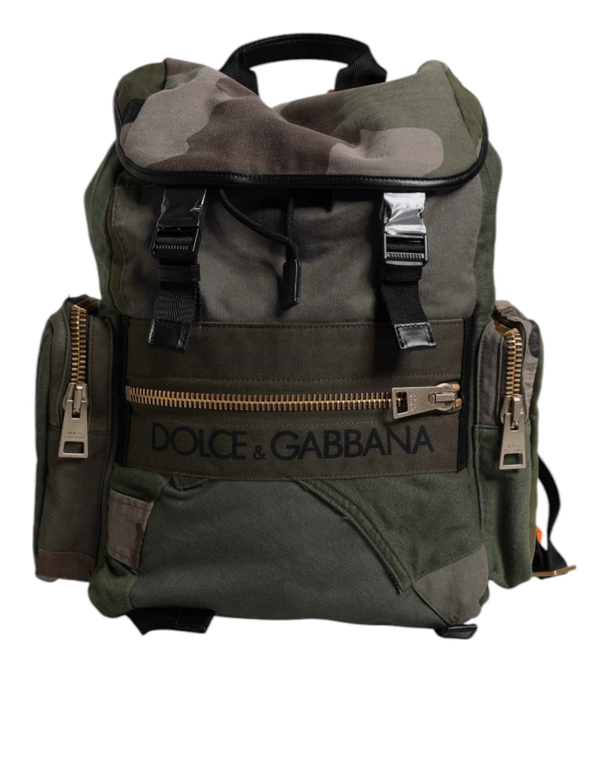 Dolce & Gabbana Military Green Cotton Calf Leather Travel Backpack Bag