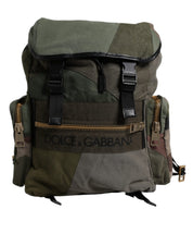 Dolce & Gabbana Military Green Cotton Calf Leather Travel Backpack Bag