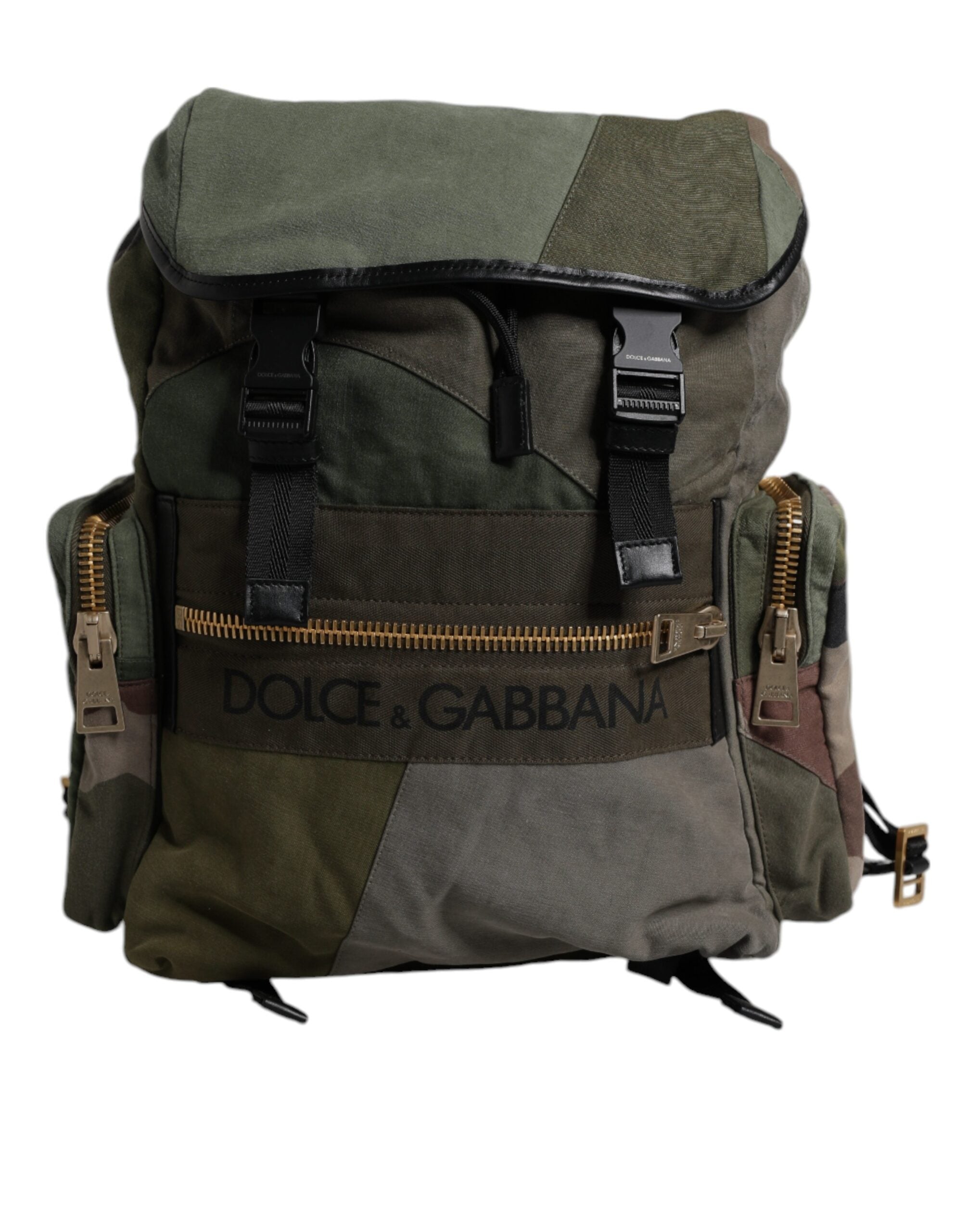 Dolce & Gabbana Military Green Cotton Calf Leather Travel Backpack Bag