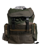 Dolce & Gabbana Military Green Cotton Calf Leather Travel Backpack Bag