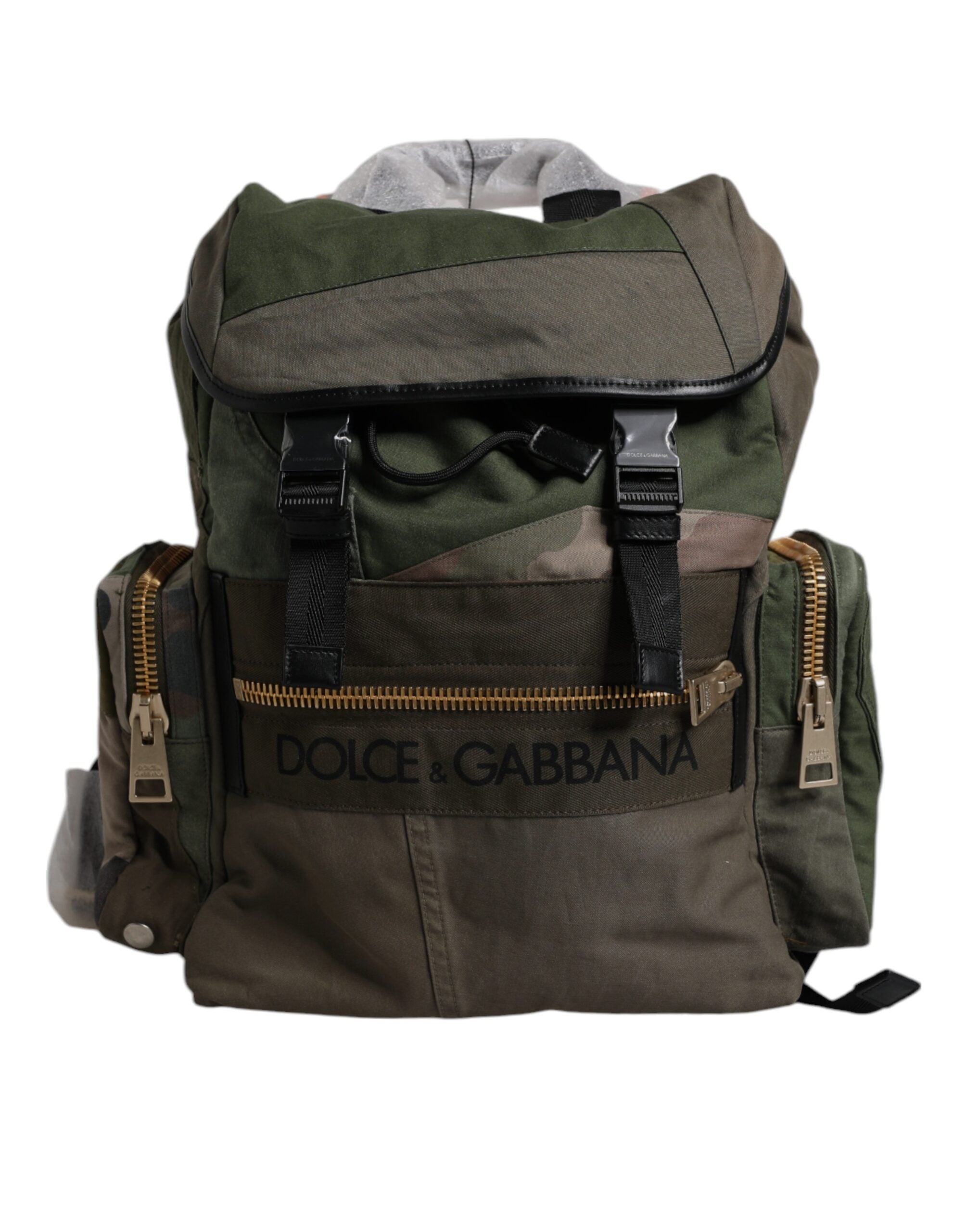 Dolce & Gabbana Military Green Cotton Calf Leather Travel Backpack Bag