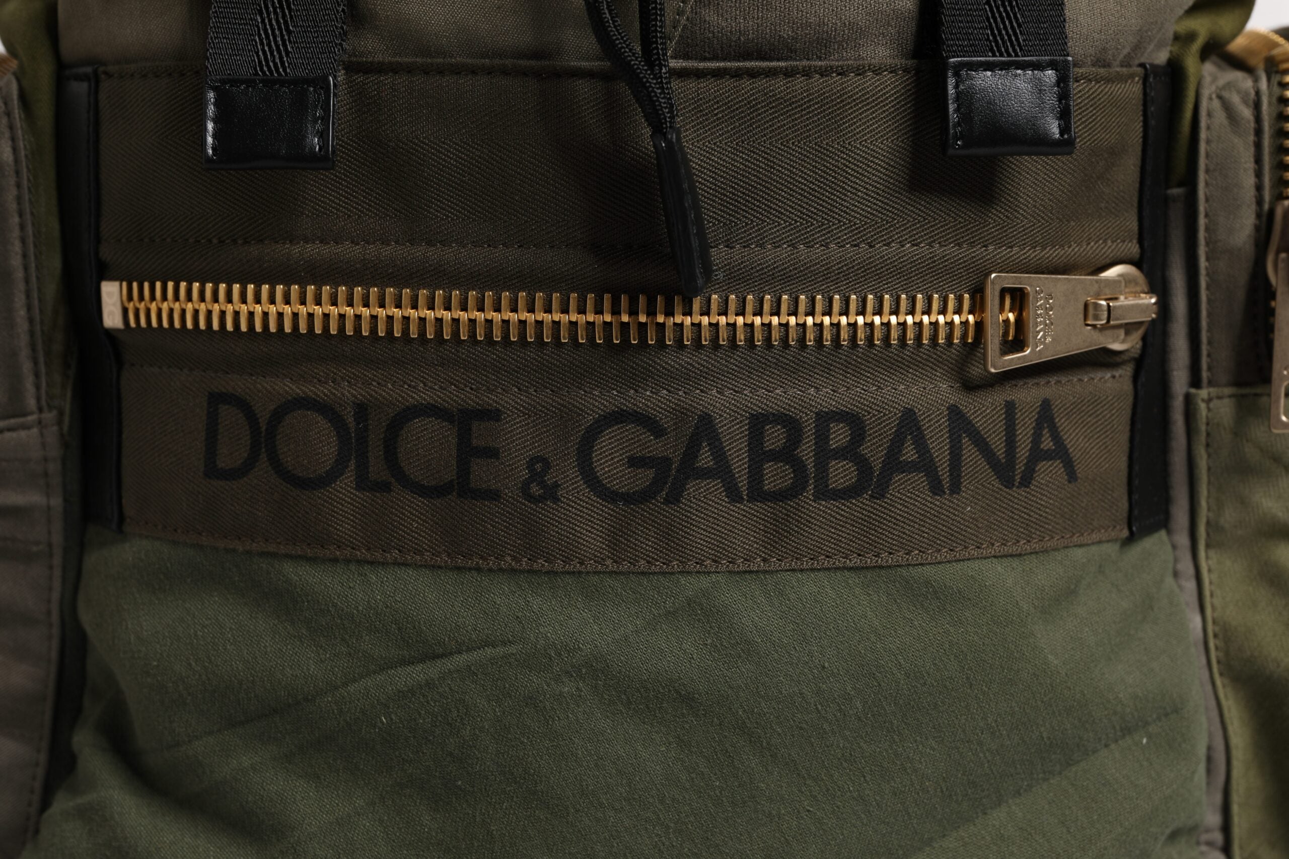 Dolce & Gabbana Military Green Cotton Calf Leather Travel Backpack Bag