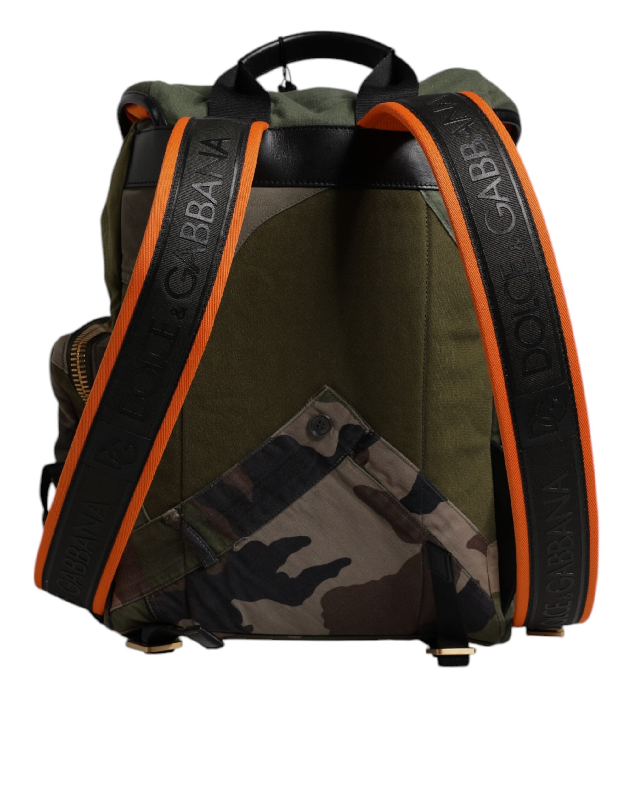 Dolce & Gabbana Military Green Cotton Calf Leather Travel Backpack