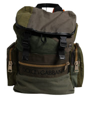 Dolce & Gabbana Military Green Cotton Calf Leather Travel Backpack