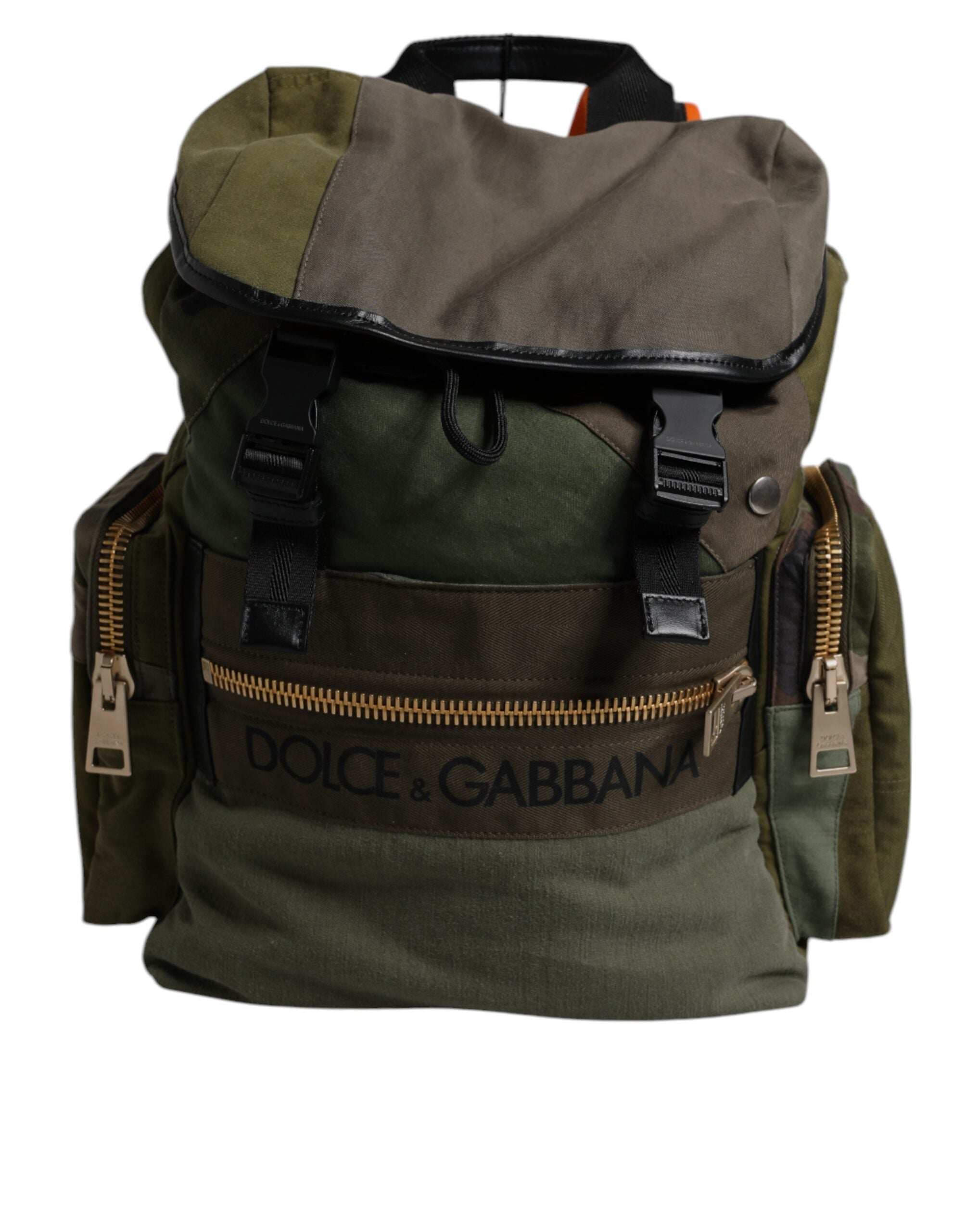 Dolce & Gabbana Military Green Cotton Calf Leather Travel Backpack